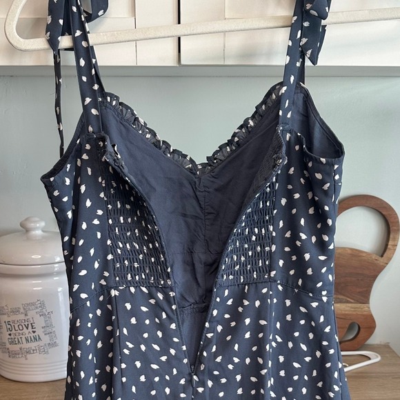 Y2K Abercrombie & Fitch Smocked Midi Dress Polka Dot Side Slit Deer Print XS - Picture 7 of 11